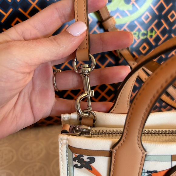 Tory Burch Ella Printed Nylon Mini Tote Bag Crossbody French Cream Floral - Picture 4 of 10